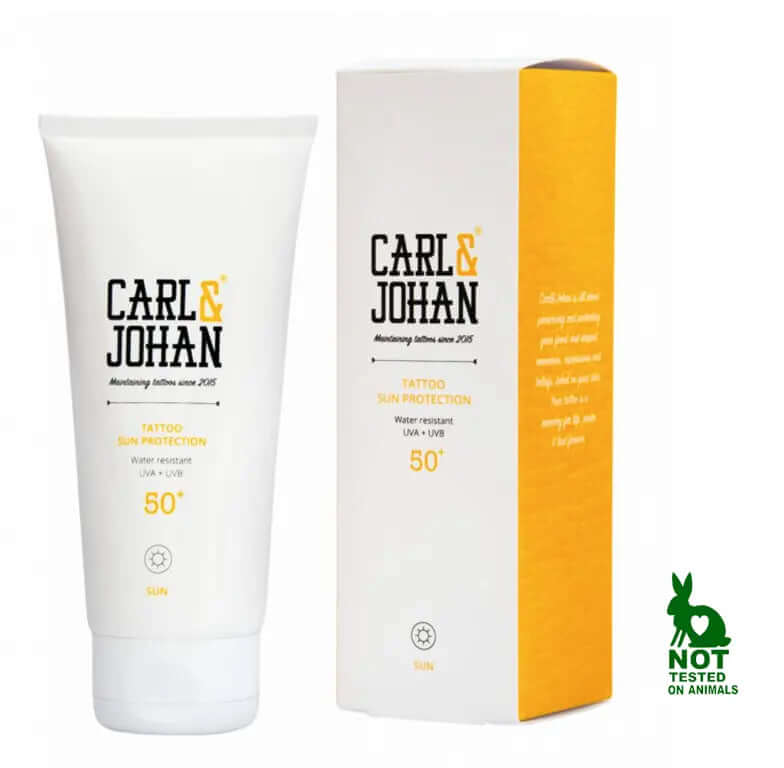 C&J Sun Protection tattoo sun cream, UVA/UVB protection for tattoos, waterproof, vegan, available in Zeeland, Zierikzee.