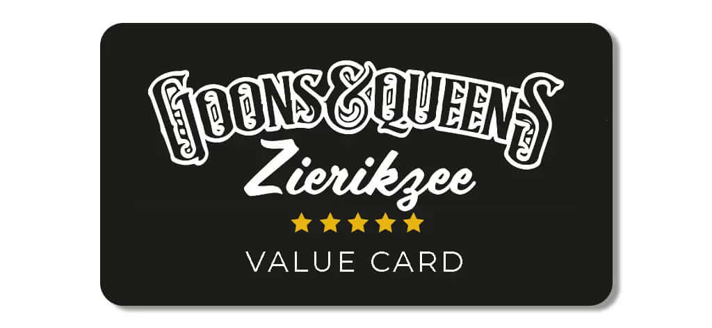 Goons & Queens cadeau kaart voor tattoo of piercing in Zeeland, Zierikzee, waarde kaart.