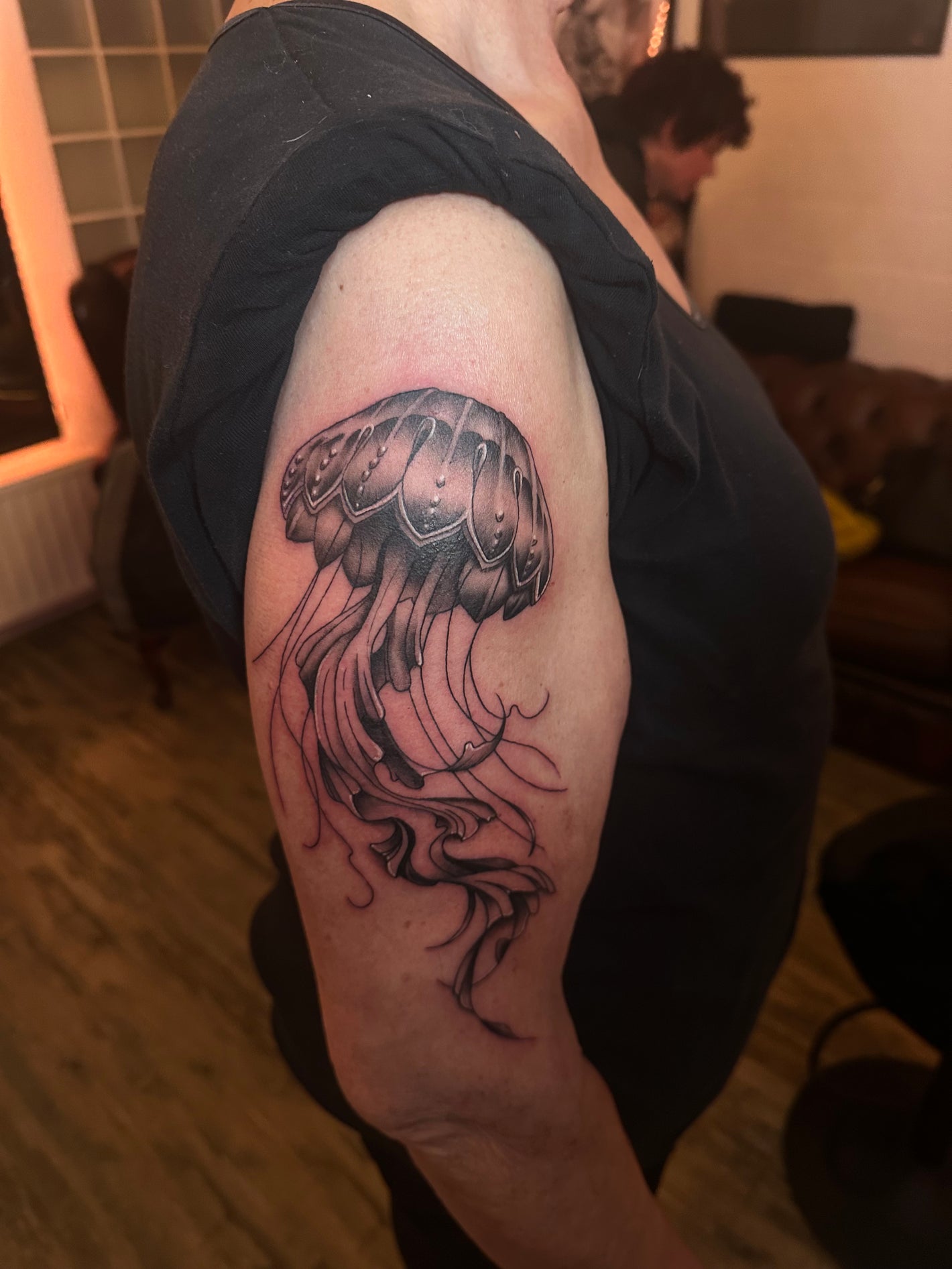 Realistisc yelly fish tattoo